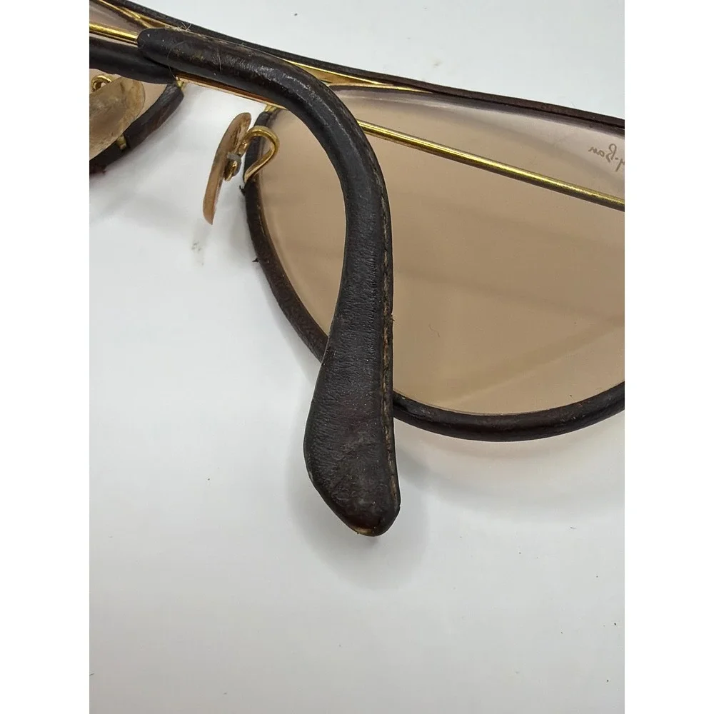 Ray-Ban Sunglasses Mens 58[]14 Brown Vintage B&L Leathers Aviator Gold Frame